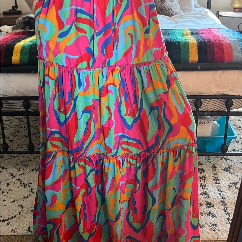 Colorful Abstract Maxi Skirt with POCKETS!